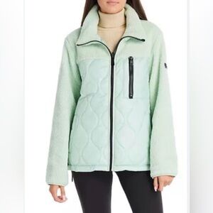 Women's Koolaburra UGG Mixed-Media Fleece Jacket Coat, Mint Green Sz Large NWT